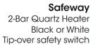 Safeway 2 Bar Quartz Heater Black Or White-Each