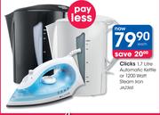 Clicks Automatic Kettle Or 1200 Watt Steam Iron JA2365-Each