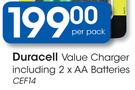 Duracell Value Charger Including 2xAA Batteries CEF14-Per Pack