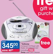 Safeway Compact CD Player With Radio-Per Offer SWCDRBB45051 WHT