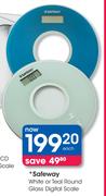 Safeway White Or Teal Round Glass Digital Scale-Each