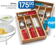 Clicks 16-Piece Cutlery Set In Wood Tray-Per Set