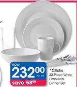 Clicks 32-Piece White Porcelain Dinner Set-Per Set