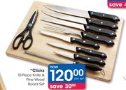 Clicks 10-Piece Knife & Pine Wood Board Set-Per Set