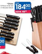 Clicks 12-Piece Knife Set In Wooden Block-Per Set