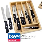 Clicks 12-Piece Knife & Cutlery Set In Wood Tray-Per Set