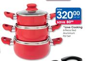 Love Cooking 6-Piece Red Aluminium Pot Set-Per Set