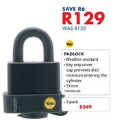 Yale 3-Pack Padlock 51mm