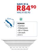 Roman 2m Cornice Polystyrene (85 x 110mm)-Each
