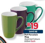 PnP Porcelain Mug Assorted Colour-650ml Each