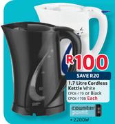 Counter Point 1.7L, 2200W Cordless Kettle White CPCK-170 Or Black CPCK-170B-Each