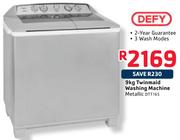 Defy 9kg Twinmaid Washing Machine Metallic DTT165
