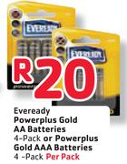 Eveready Powerplus Gold AA Batteries 4-Pack Or Powerplus Gold AAA Batteries 4-Pack-Per Pack