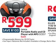 Lenco Portable Radio And CD Player With MP3 SCD37-Each