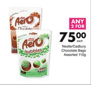 Nestle/Cadbury Chocolate Bags Assorted-For Any 2 x 110g