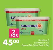 Sunshine D Lite Medium Fat Spread Tub Value Pack-For 2 x 1.2Kg