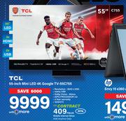 TCL 55" Mini LED 4K Google TV 55C755-On Mobile Internet Silver