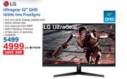LG Ultra Gear 32" QHD 165Hz 1ms Free Sync