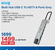 Snug Multi Hub USB-C To HDTV 8 Ports Grey