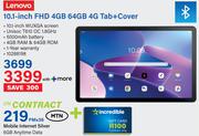 Lenovo 10.1" FHD 4GB 64GB 4G Tab + Cover-On Mobile Internet Silver