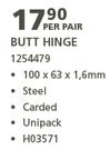 Butt Hinge-100 x 63 x 1.6mm Per Pair