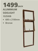 ROBMEG Steel Aluminium Sidelight-600 x 2100mm Each