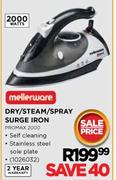 Mellerware Dry/Steam/Spray Surge Iron (Promax 2000) - 2000 Watts