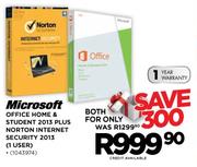 Microsoft Office Home & Student 2013 Plus Norton Internet Security 2013(1 User)
