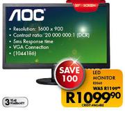 Aoc 20" Screen LED Monitor E2060