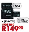 Adata Micro SD Card With SD Adaptor-16GB