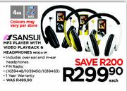Sansui MP3 Player With Video Playback & Headphones MP204-VP