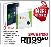 Office Home & Student 2013 Plus Avast Internet Security 2014 1 User