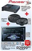 Pioneer Double Din Car Radio FH-X755BT + 6 x 9" Speakers TS-6975 + Amplifier DSAH4