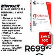 Microsoft Bus-MS Office 365 Personal 1 Year Subs