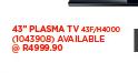 Samsung 43" Plasma TV 43F/H4000