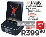 Sansui iPad/iPhone Clock Radio IPD1003