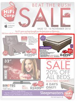 HiFi Corp : Beat The Rush Sale - Sleepmasters (13 Nov - 16 Nov 2014), page 1
