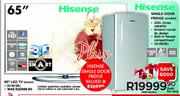Hisense 65" FHD 3D Smart LED TV+ Single Door Fridge
