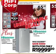 Hisense 150ltr Single Door Fridge-H200RRE & Hisense 65" LED Smart TV-65K600
