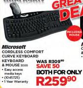 Microsoft Cordless Comfort Curve Keyboard & Mouse 3000