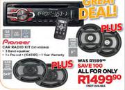 Pioneer Car Radio Kit DXT-X1669UB plus 330 Watts Max Power 6" Speakers plus 230 Watts 6x9" Speakers