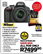 Nikon DSLR D3300 Body + 18-55 DX Lens + 8GB SD Card + Adobe Photoshop Elements D3300