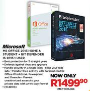 Microsoft MS Office 2013 Home Student + Bitdefender IS 2015 1 User