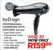 By D:sign Professional Hairdryer With Diffuser BDPH90D