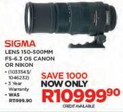 Sigma Lens 150-500mm F5-6.3 OS Canon Or Nikon