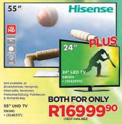 Hisense 55" UHD TV-55K680 + 24" LED TV-24K300