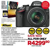 Nikon DSLR D3200 Body+ 18-55 DX Lens+ 8GB Card+ Adobe Photoshop Element D3200