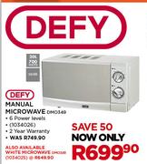 Defy 20Ltr Silver Manual Microwave DMO349