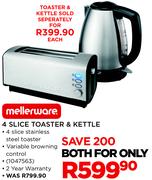 Mellerware 4 Slice Toaster & Kettle