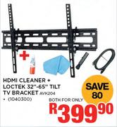 HDMI Cleaner + Loctek 32"-65" Tilt TV Bracket AVK204